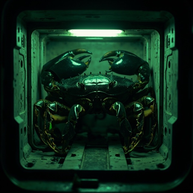 Illustrated containment portrait of The Obsidian Mimic-Crab.